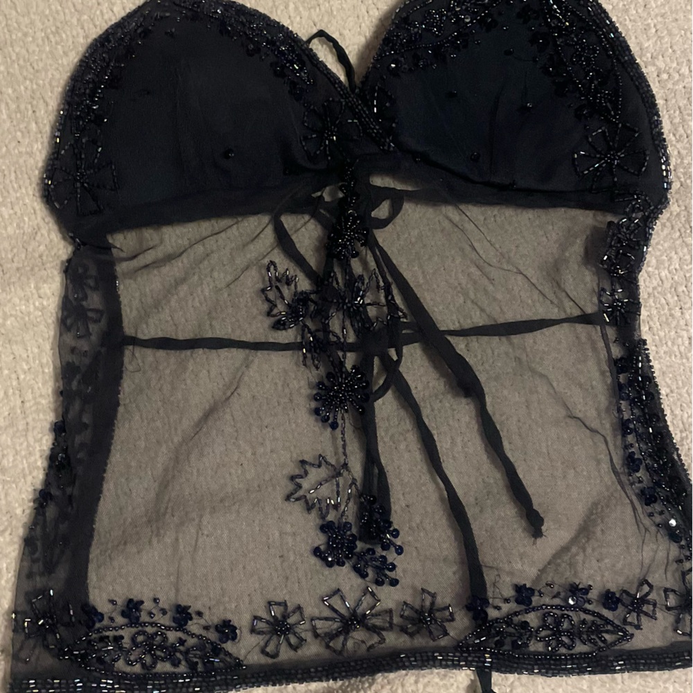 navy blue sequined going out top - Picture 2 of 5